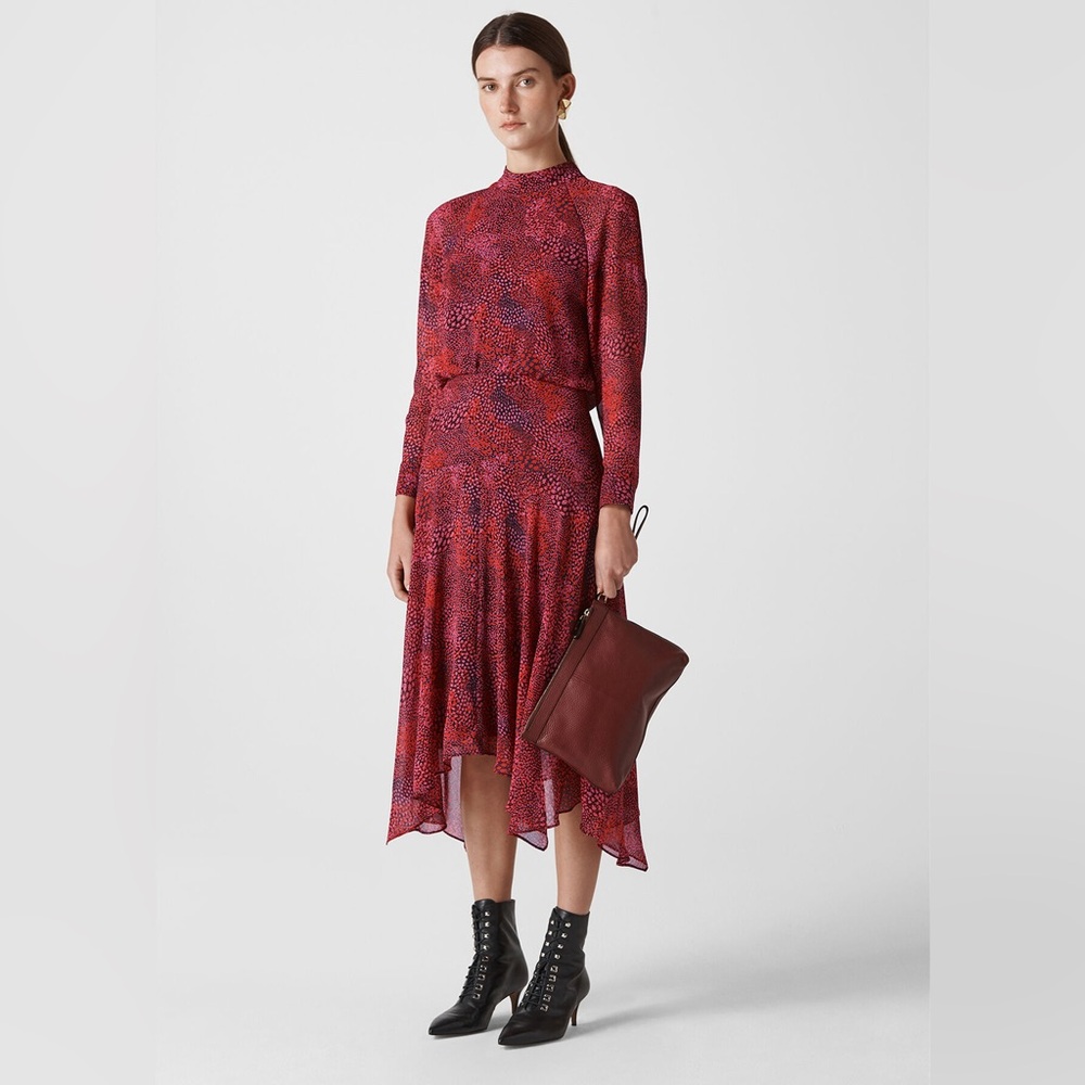 Whistles Red and Pink Printed Midi Dress